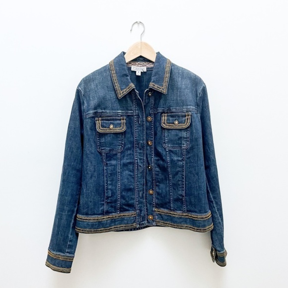 St. John Sport Denim Jean Jacket Embroidered and Embellished Size Medium